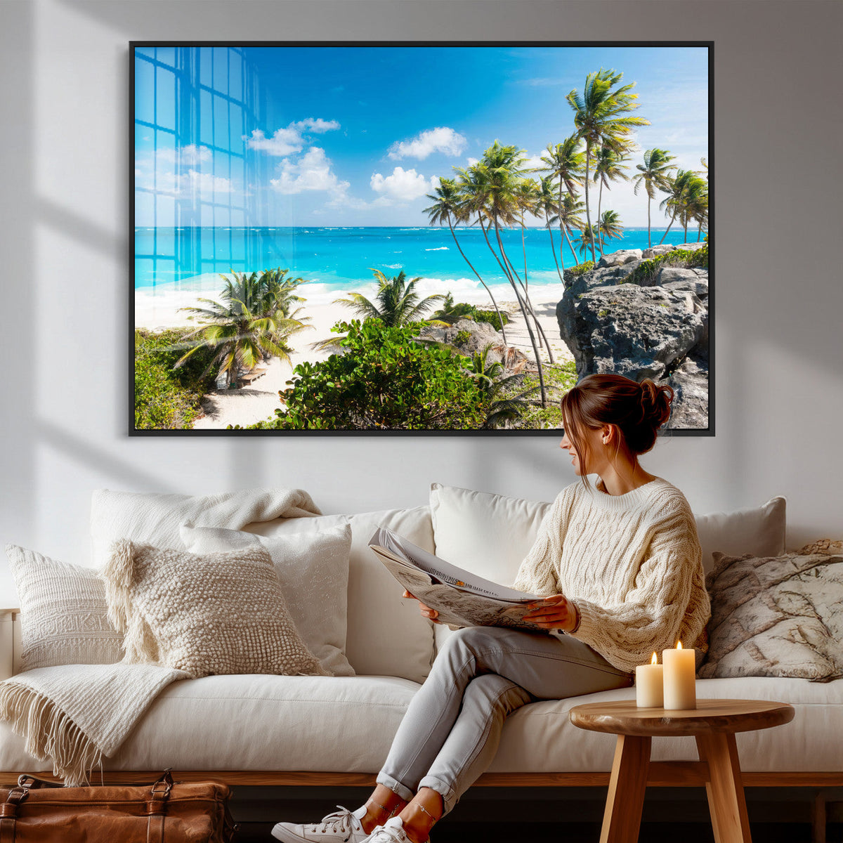 Tropical Beach Wall Art Canvas Print, Palm Tree Ocean
