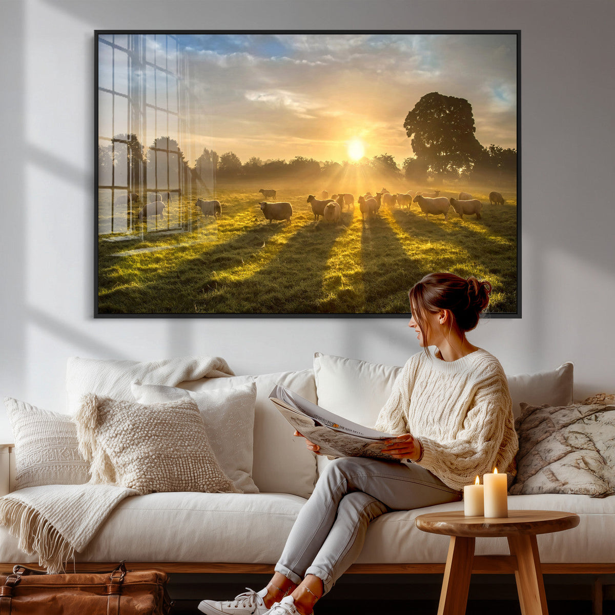 Sheep Wall Art Canvas Print – Rural Farm Animal Artwork