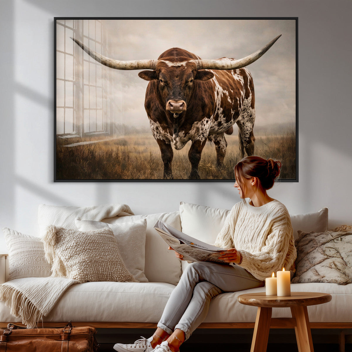 Texas Longhorn Canvas Wall Art Western Bull Desert Moody