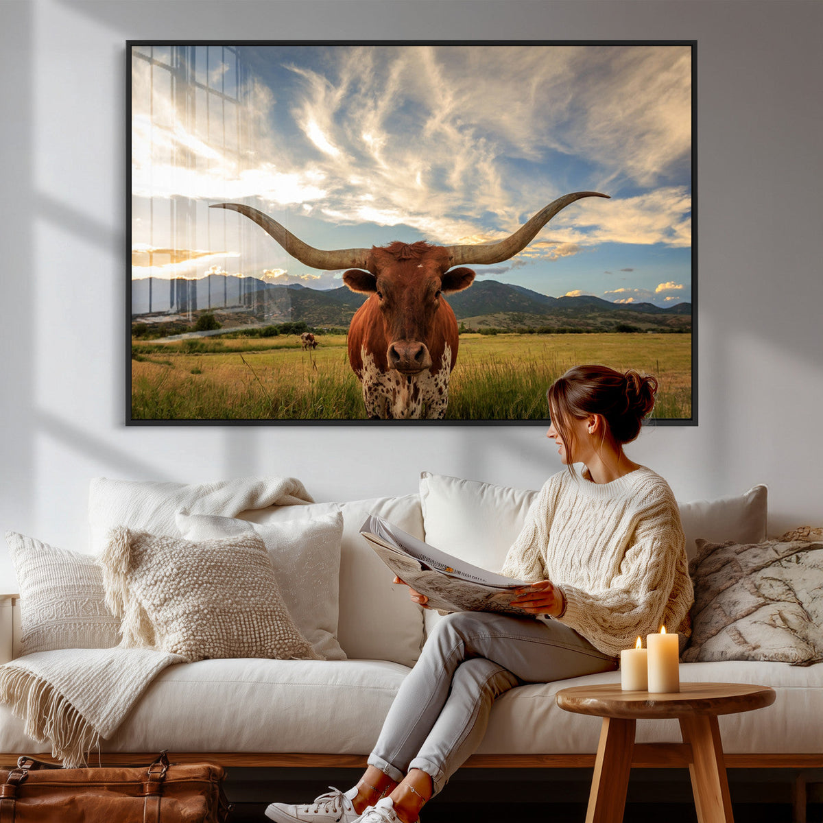 Texas Longhorn Canvas Wall Art – Majestic Triptych Animal