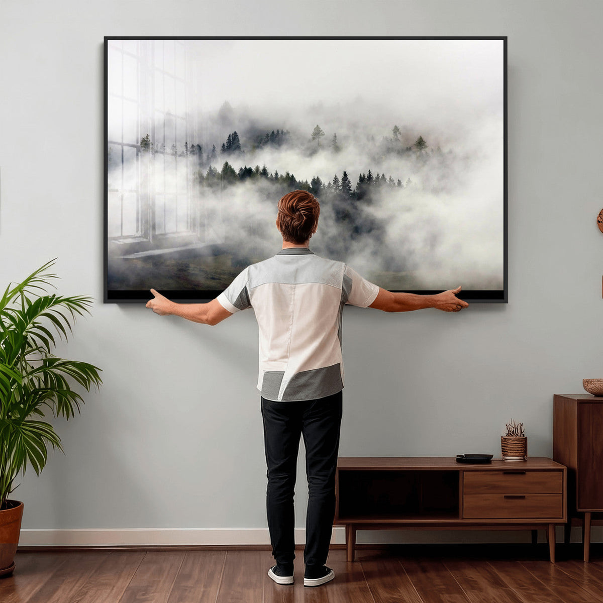 Foggy Forest Wall Art Canvas Print, Misty Pine Tree