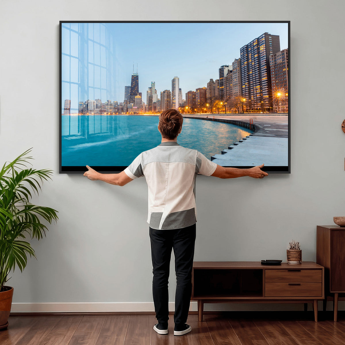 Chicago Wall Art Canvas Print, Chicago City Downtown Night