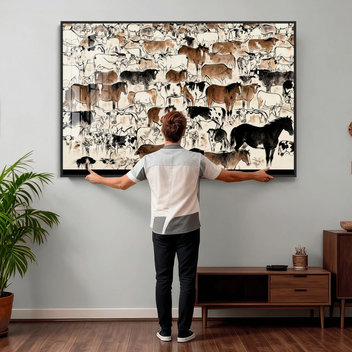 Farmhouse Animals Horse Longhorn Cow Wall Art Canvas Print -
