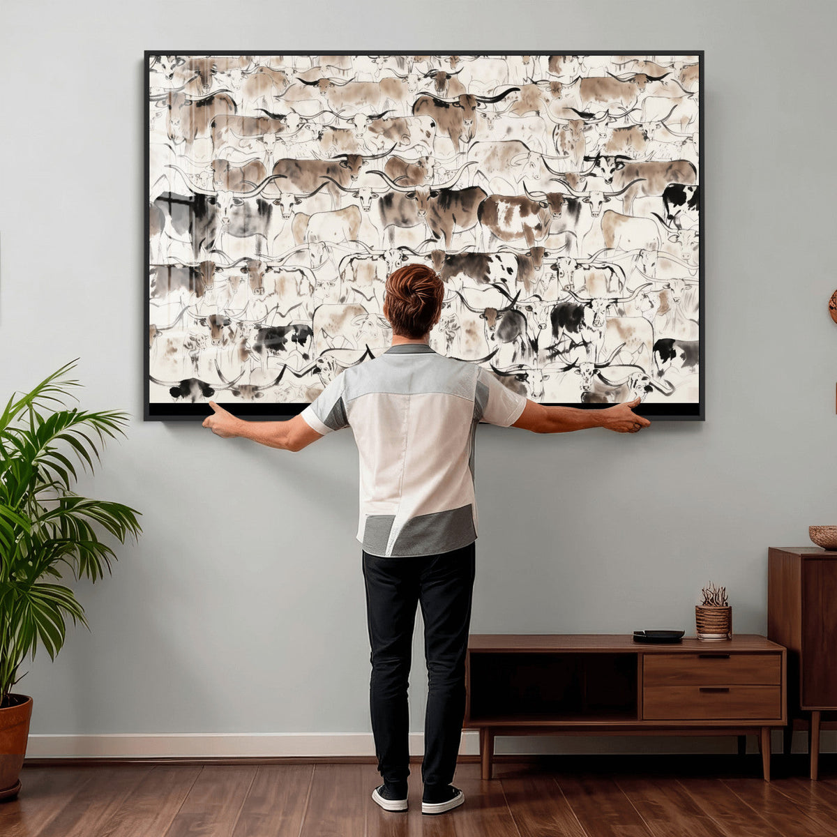 Abstract Texas Cow Canvas Print for Cabin and Western Home