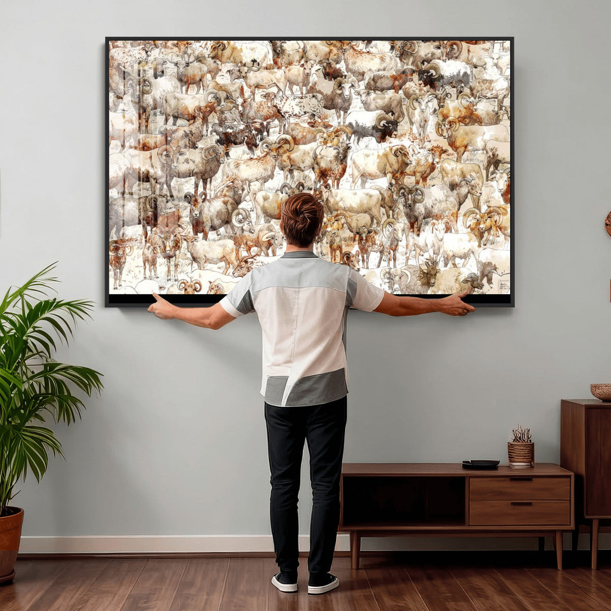 Farmhouse Bighorn Sheep Wall Art Canvas Print - Abstract