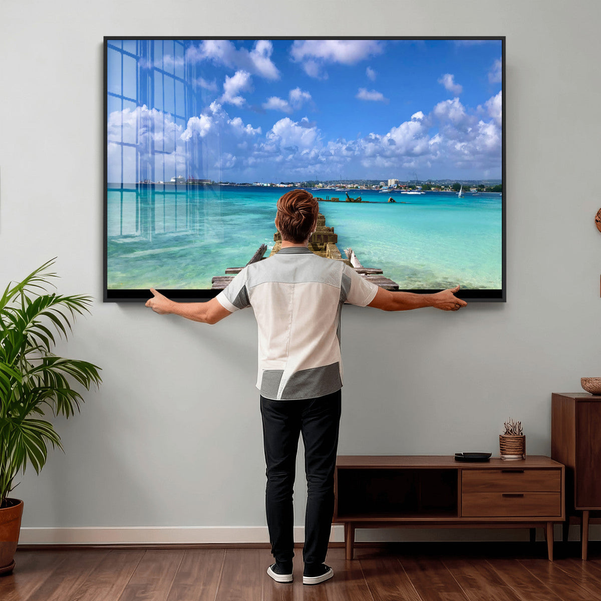 Caribbean Ocean Pier Seascape Wall Art Canvas Print,