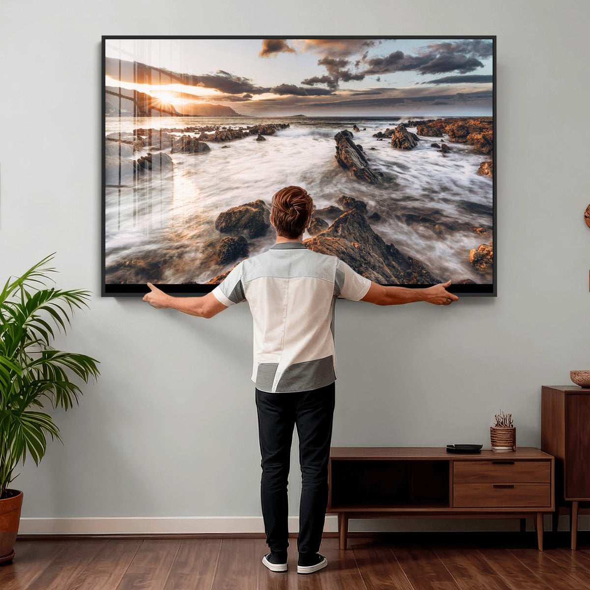 Rocky Coast Ocean Sunset Wall Art Canvas Print, Dramatic