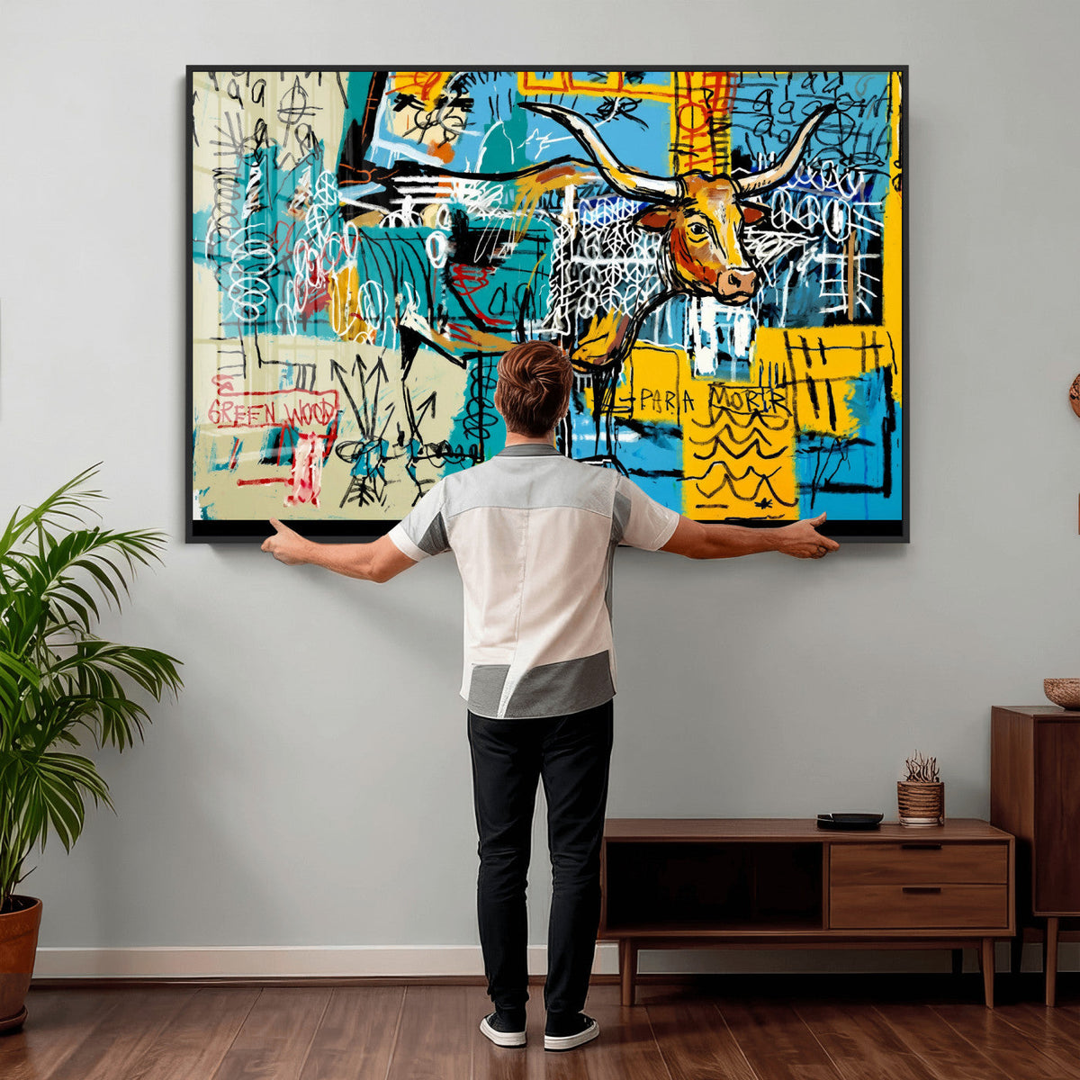 Basquiat Style Bird Bull Graffiti Wall Art Canvas Print,
