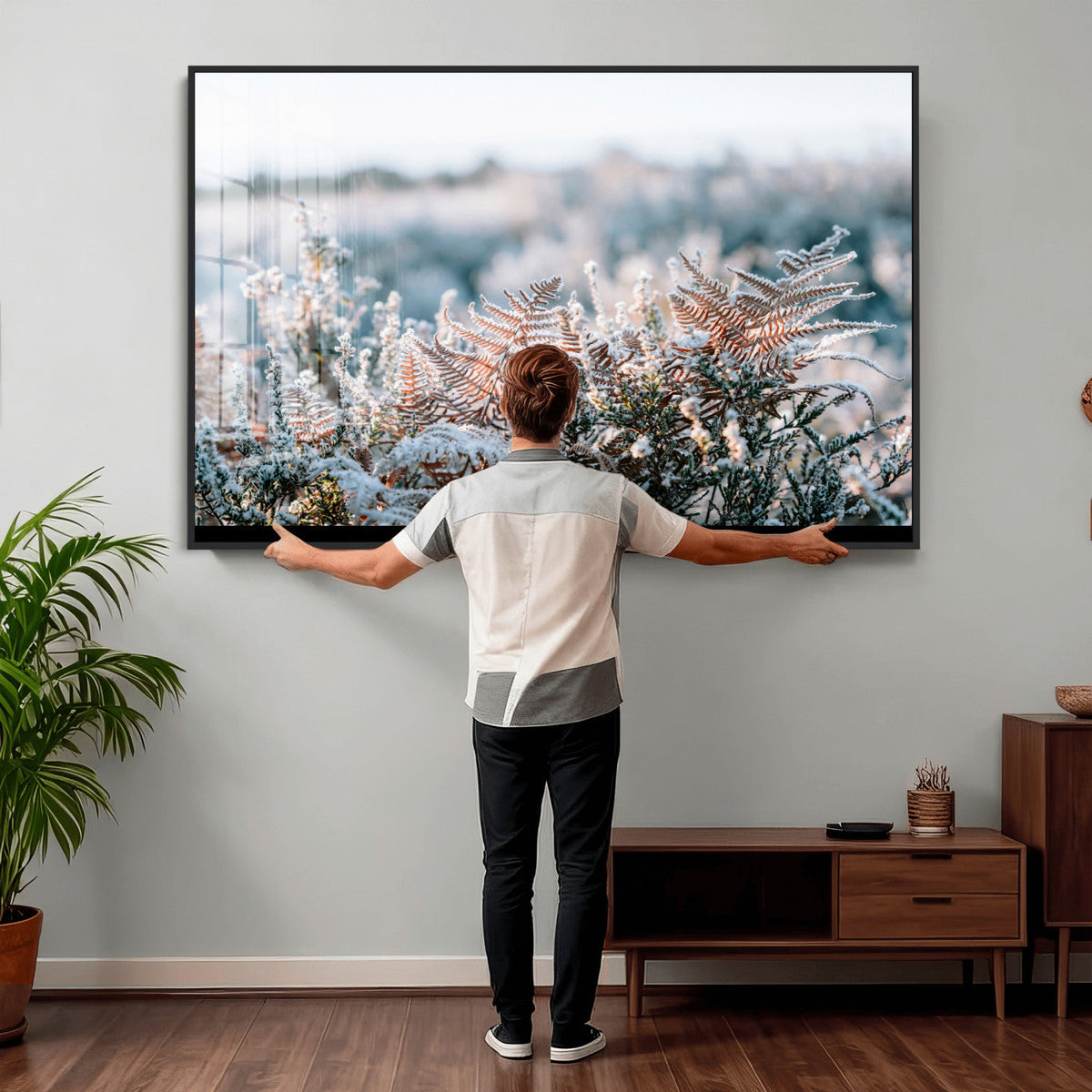 Frosted Fern Wall Art Canvas Print, Soft Winter Botanical