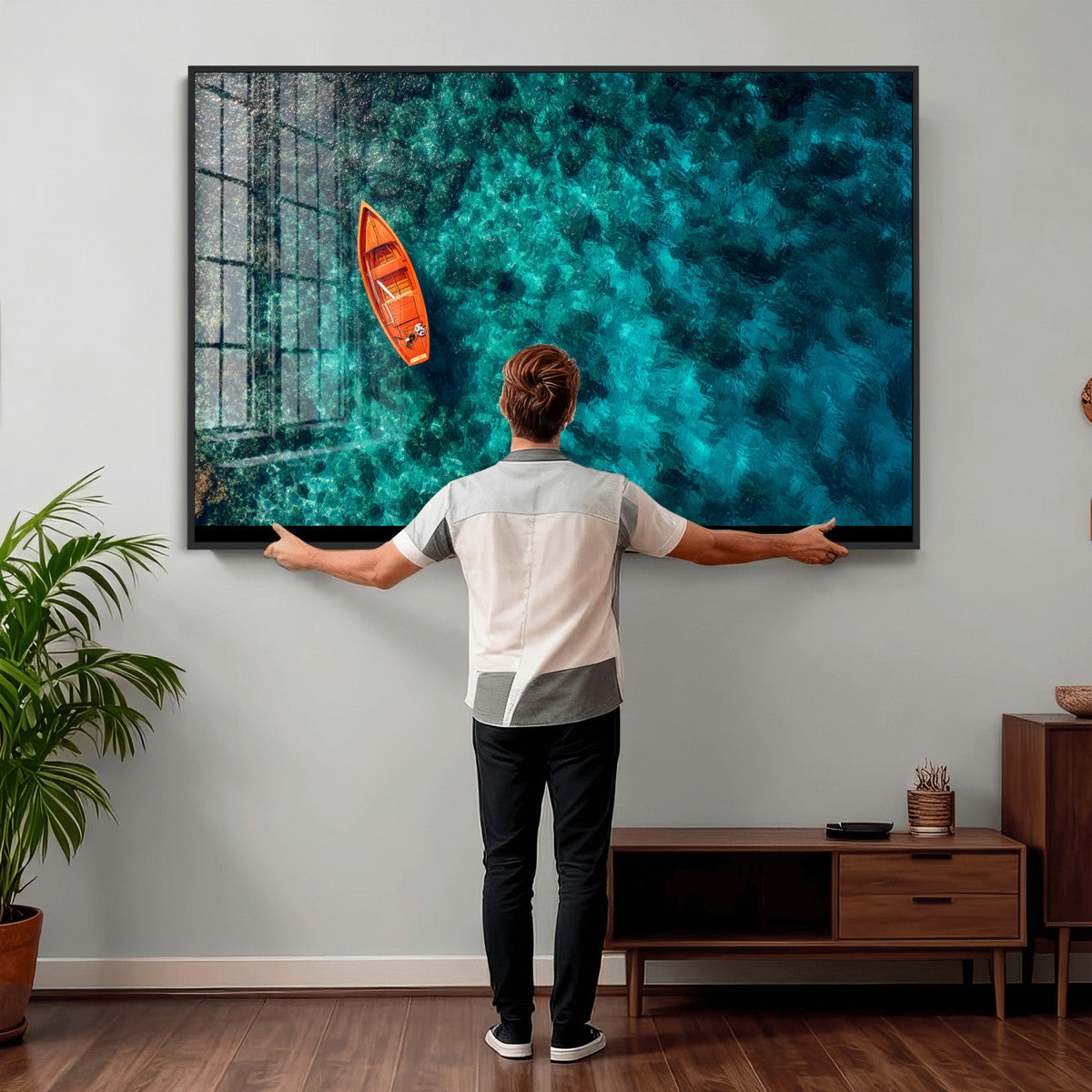 Turquoise Ocean Boat Wall Art Canvas Print