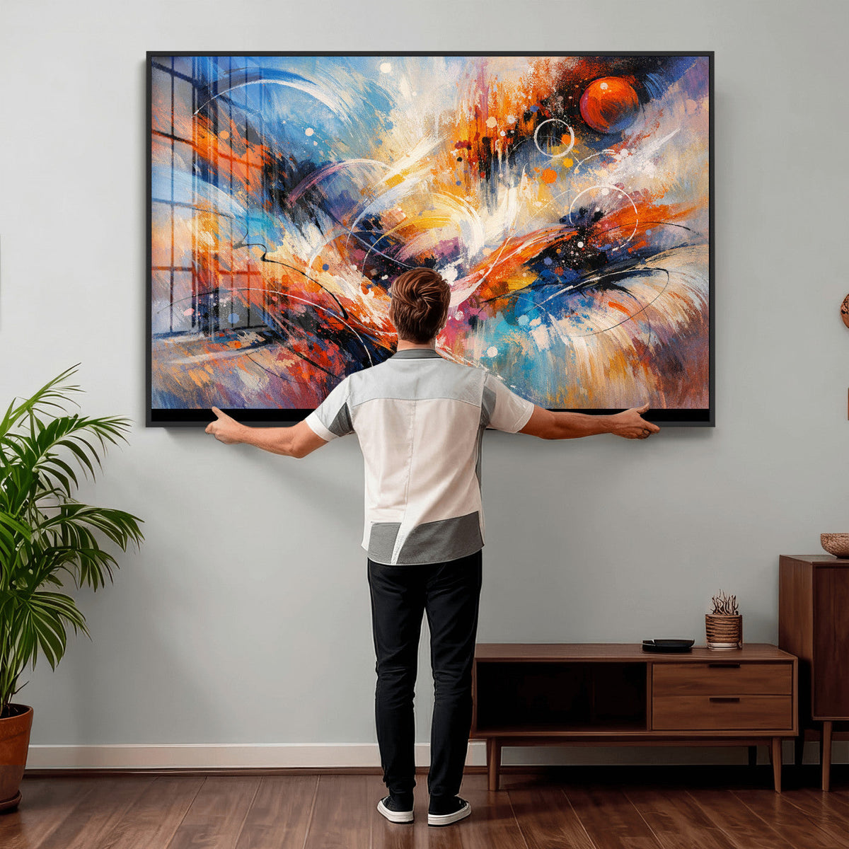 Lyrical Abstraction Wall Art Canvas Print, Orange Blue