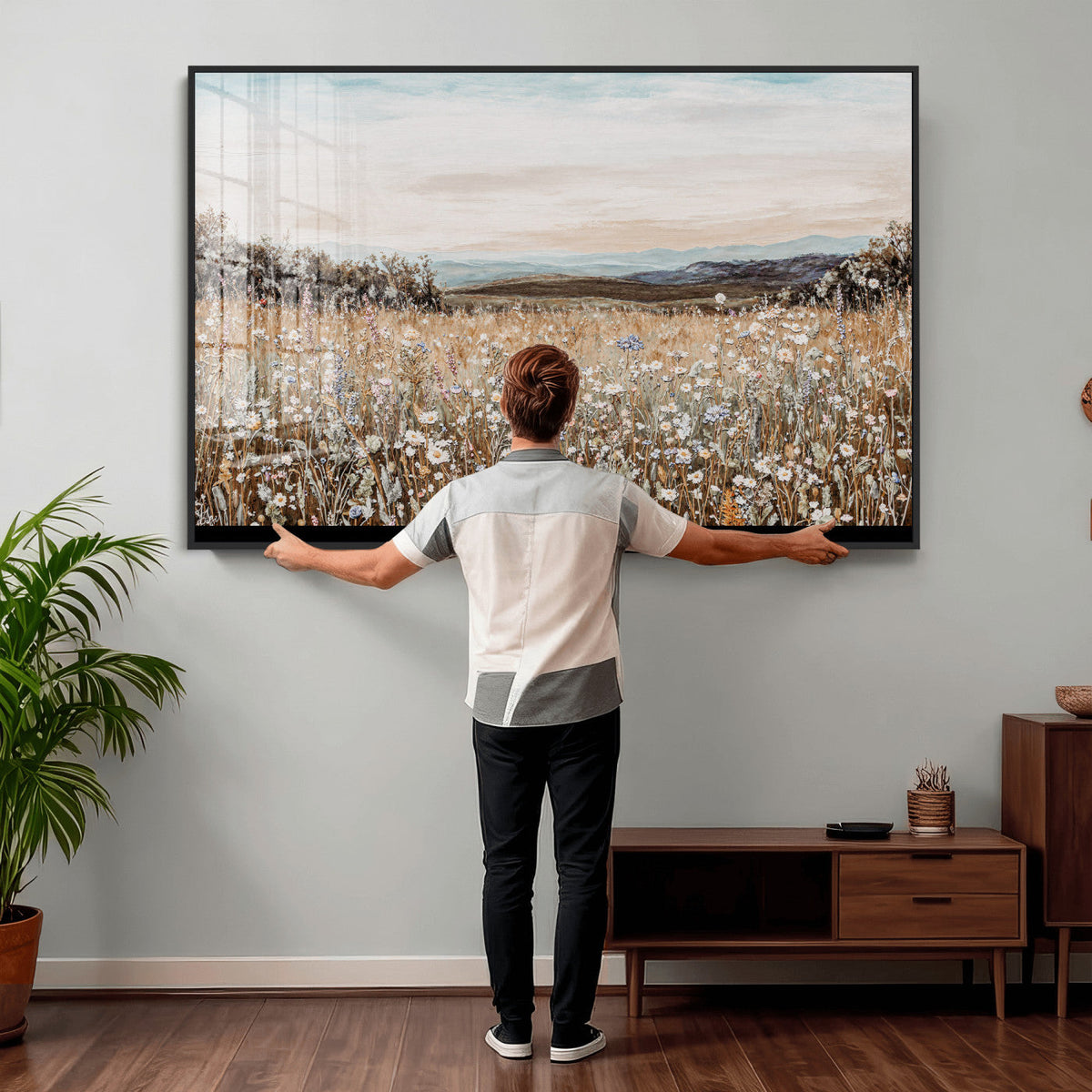 Neutral Wildflower Field Canvas Wall Art — Beige Earth Tone