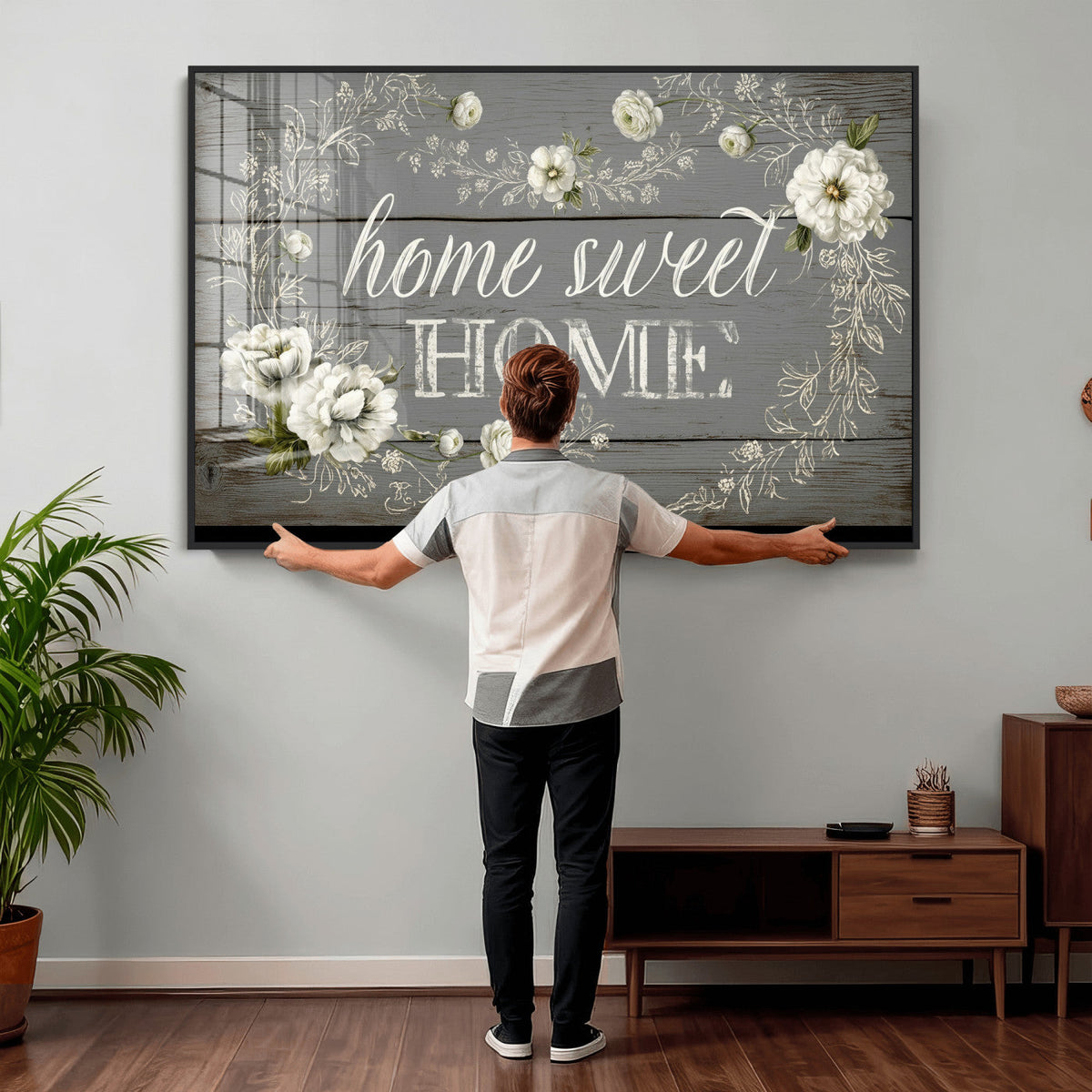 Home Sweet Home Wall Art Canvas Print, Floral Farmhouse