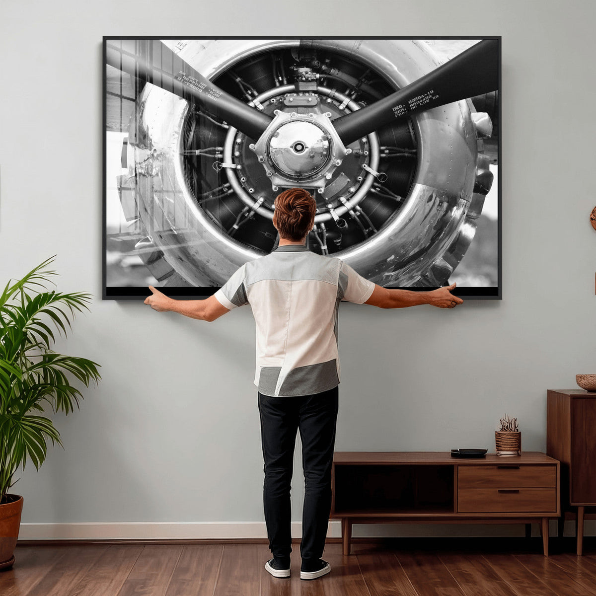 Vintage Propeller Plane Wall Art Canvas Print, Black and