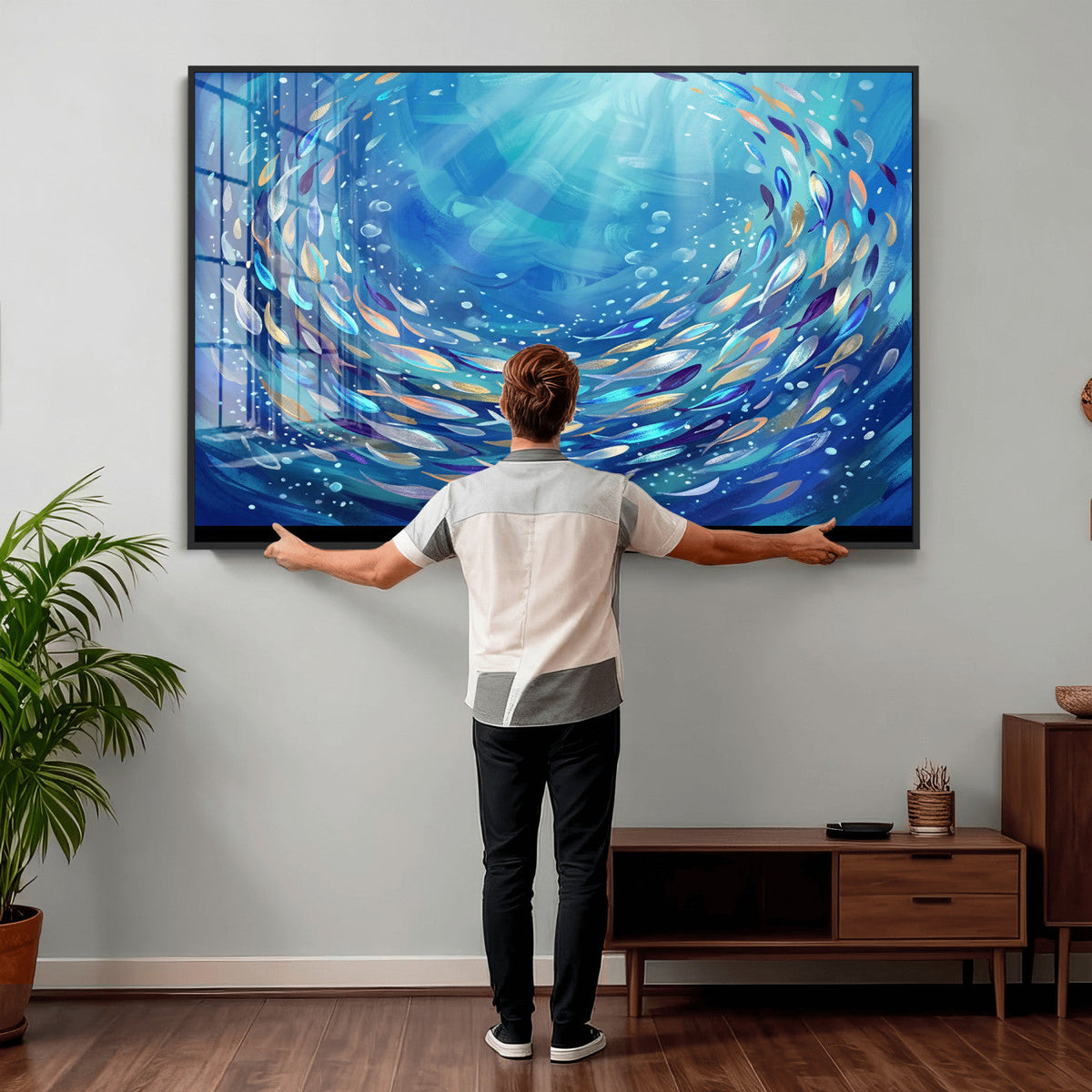 School of Fish Canvas Print | Blue Ocean Underwater Wall Art