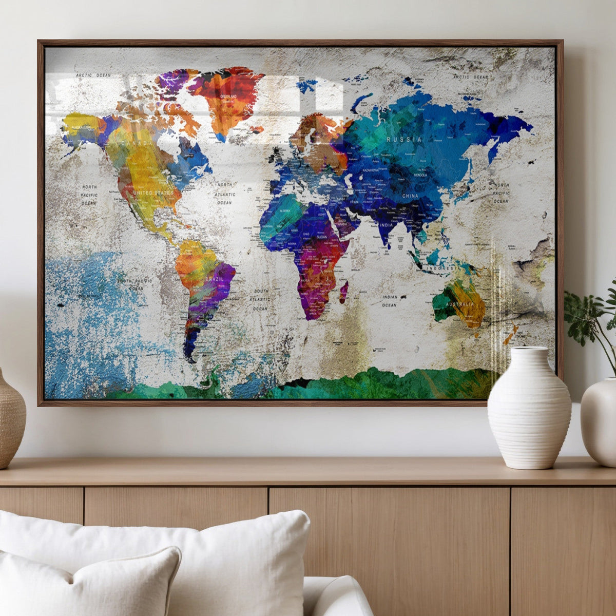 World Map Canvas Print – Framed Travel Map Wall Art for
