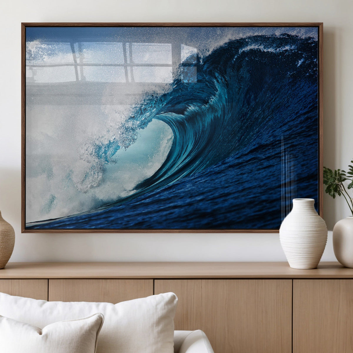 Ocean Wave at Sunset Canvas Art, Large Wall Print of Vibrant