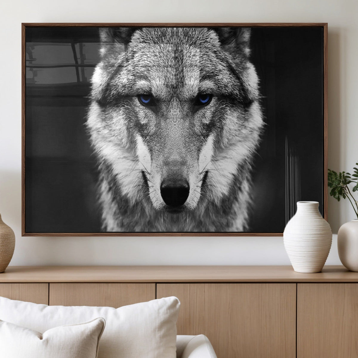Black and White Wild Wolf Wall Art Canvas Print