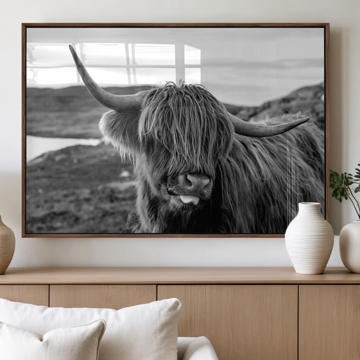 Longhorn Steer Canvas Print Wall Art, Highland Cow Canvas