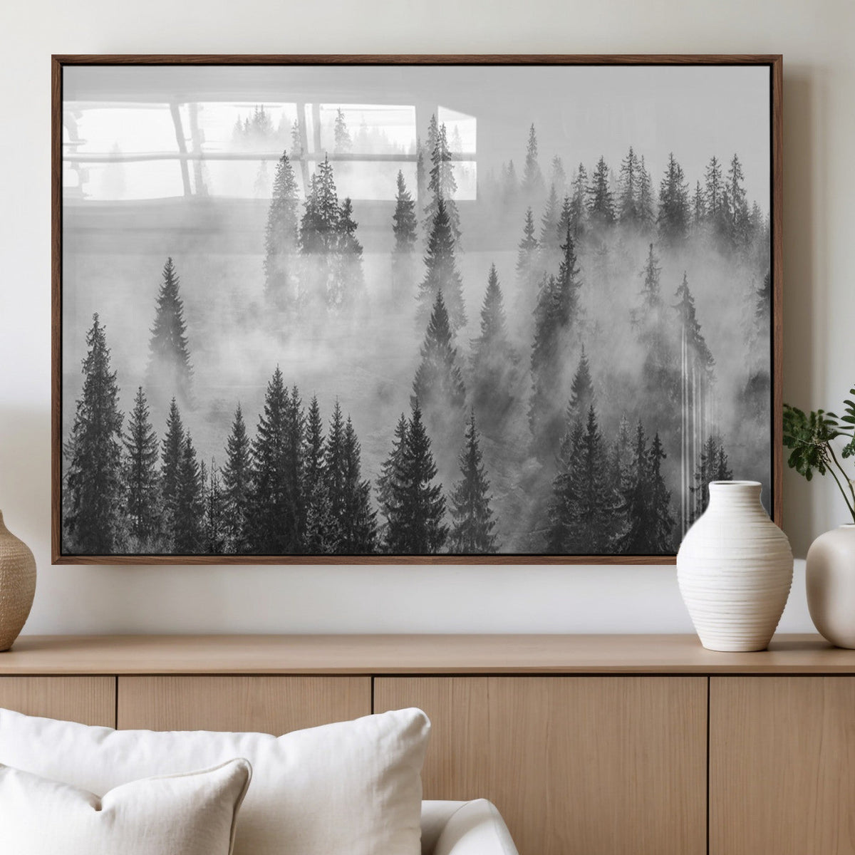 Forest Wall Art Print | Foggy Pine Forest Canvas Wall Art -