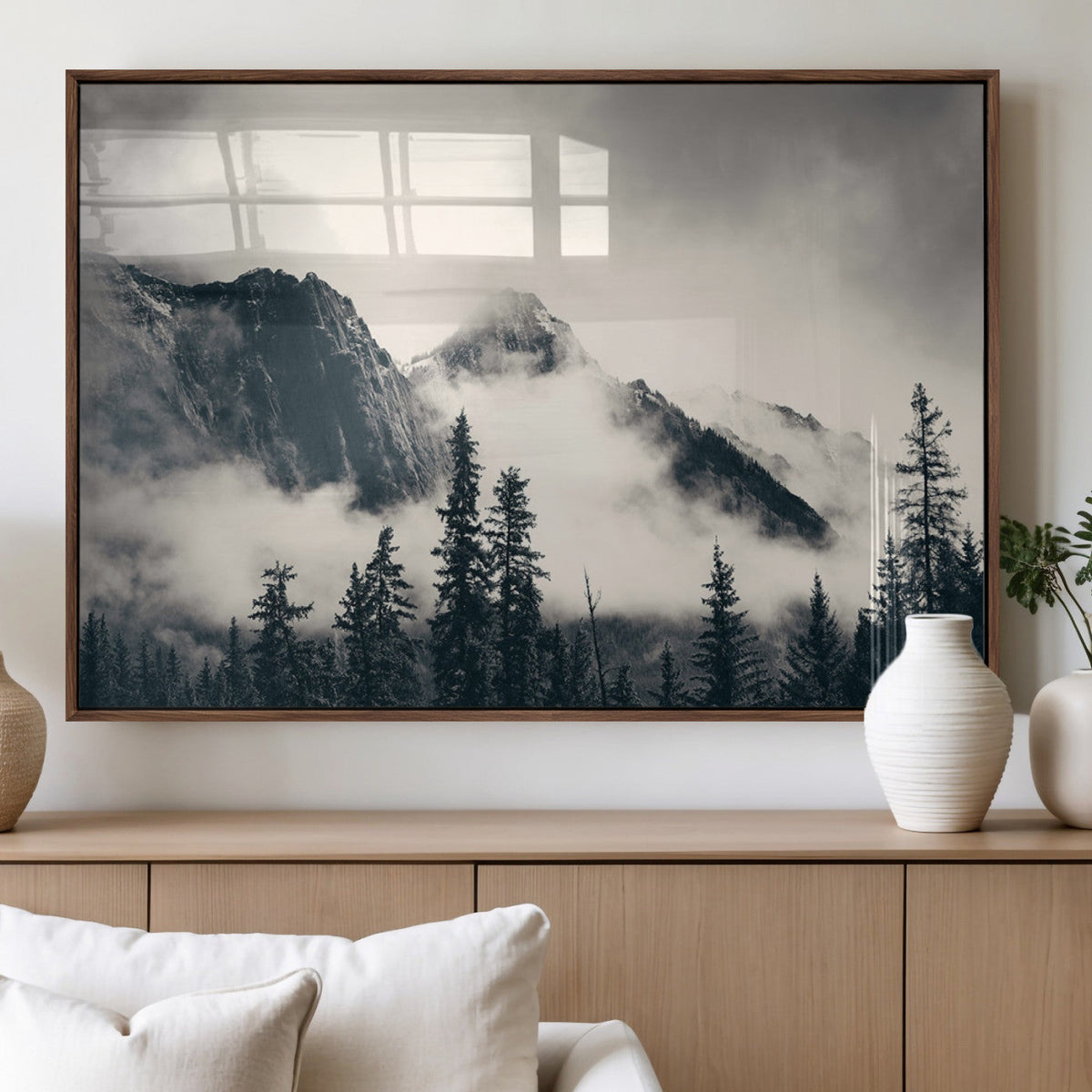 Large Foggy Mountain Forest Wall Art Canvas Print | Misty