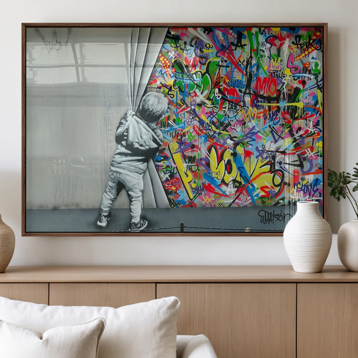 Banksy Colorful Street Graffiti Canvas Wall Art Print,