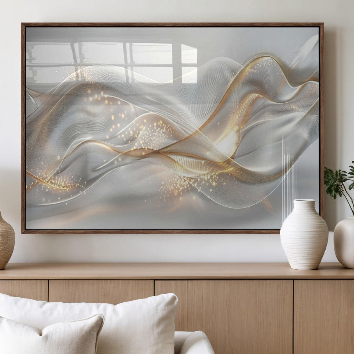 Abstract art Grey and Gold Lines Wall Art