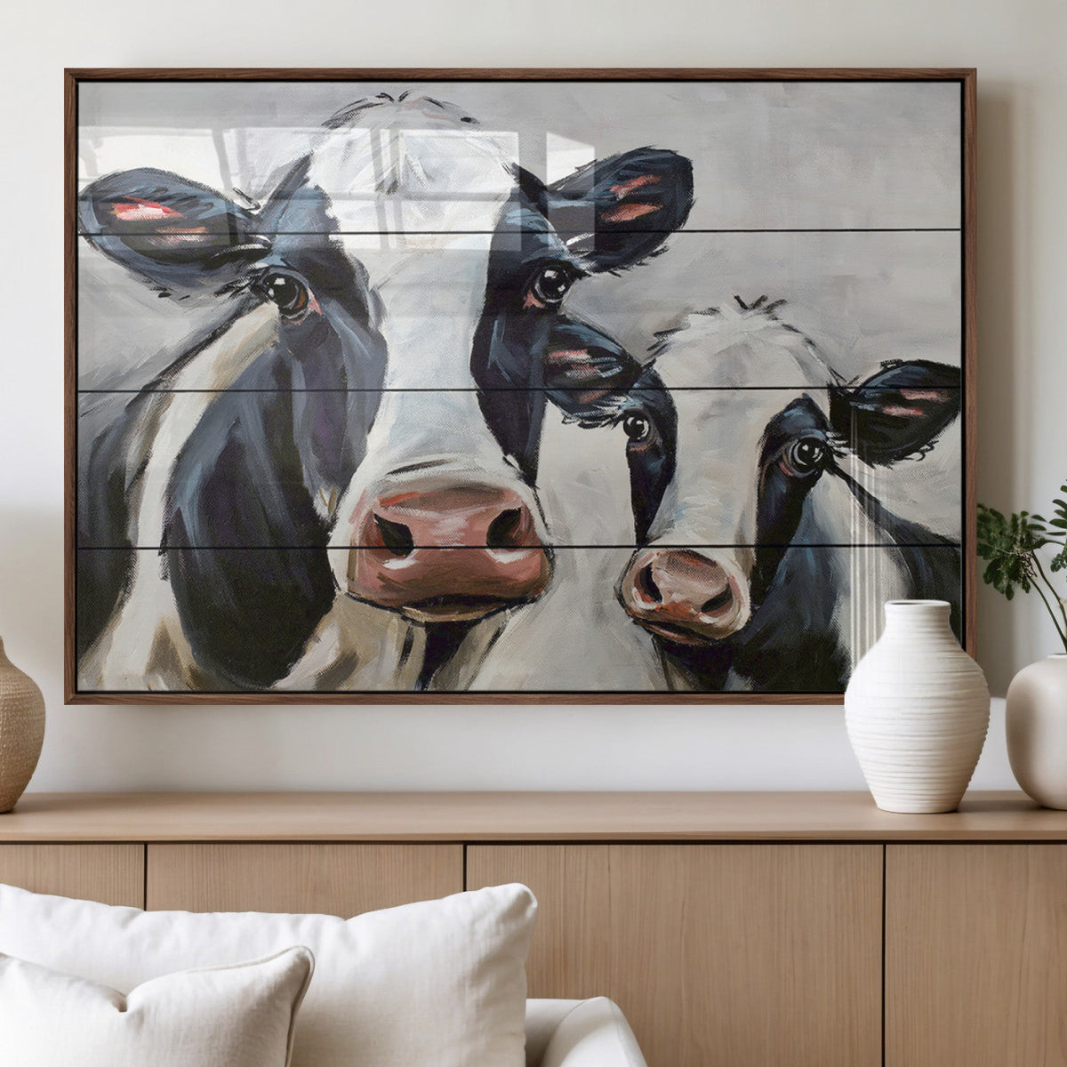Vintage Baby and Mom Cattle Wall Art Canvas Print