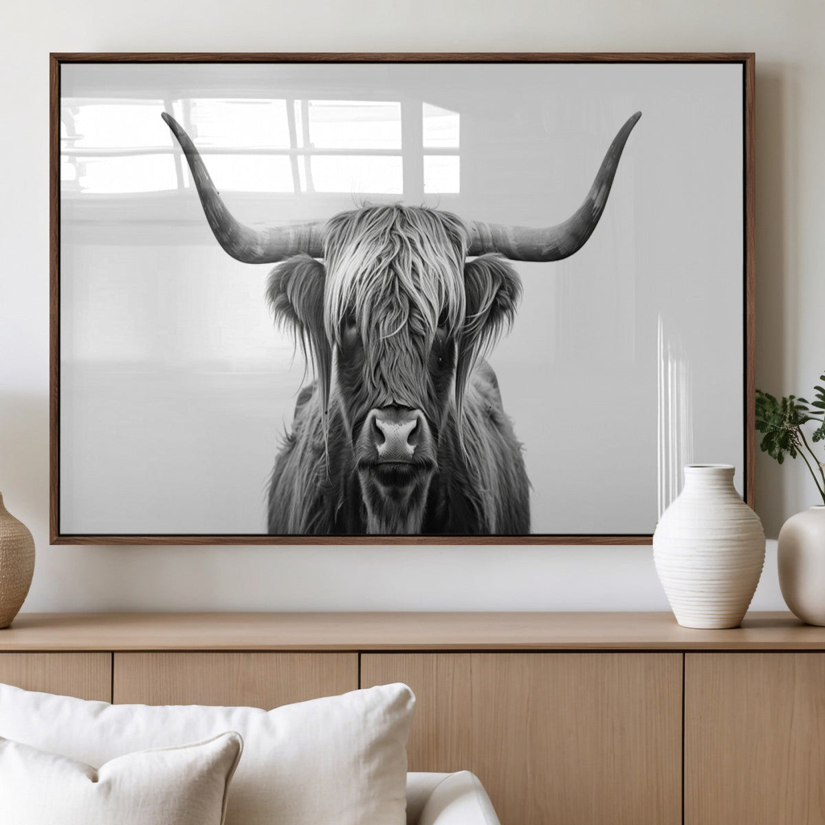 Highland Wall Art Canvas Print – Minimalist Black and White