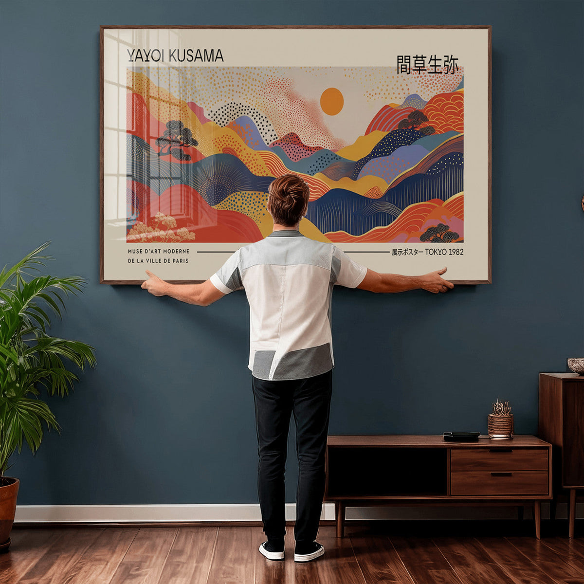 Yayoi Kusama Landscape Canvas Print, Vibrant Floral Mountain