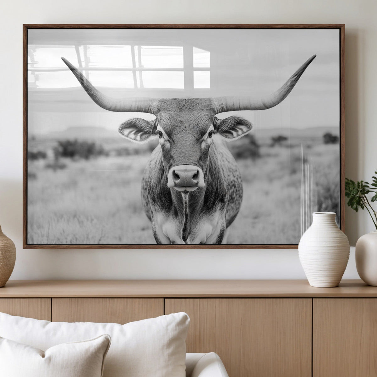 Highland Cow Wall Art Canvas Print – Black and White Western