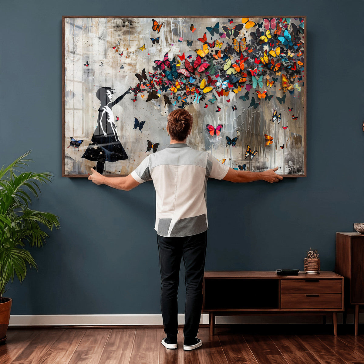 Banksy Butterfly Girl Wall Art – Modern Graffiti Canvas