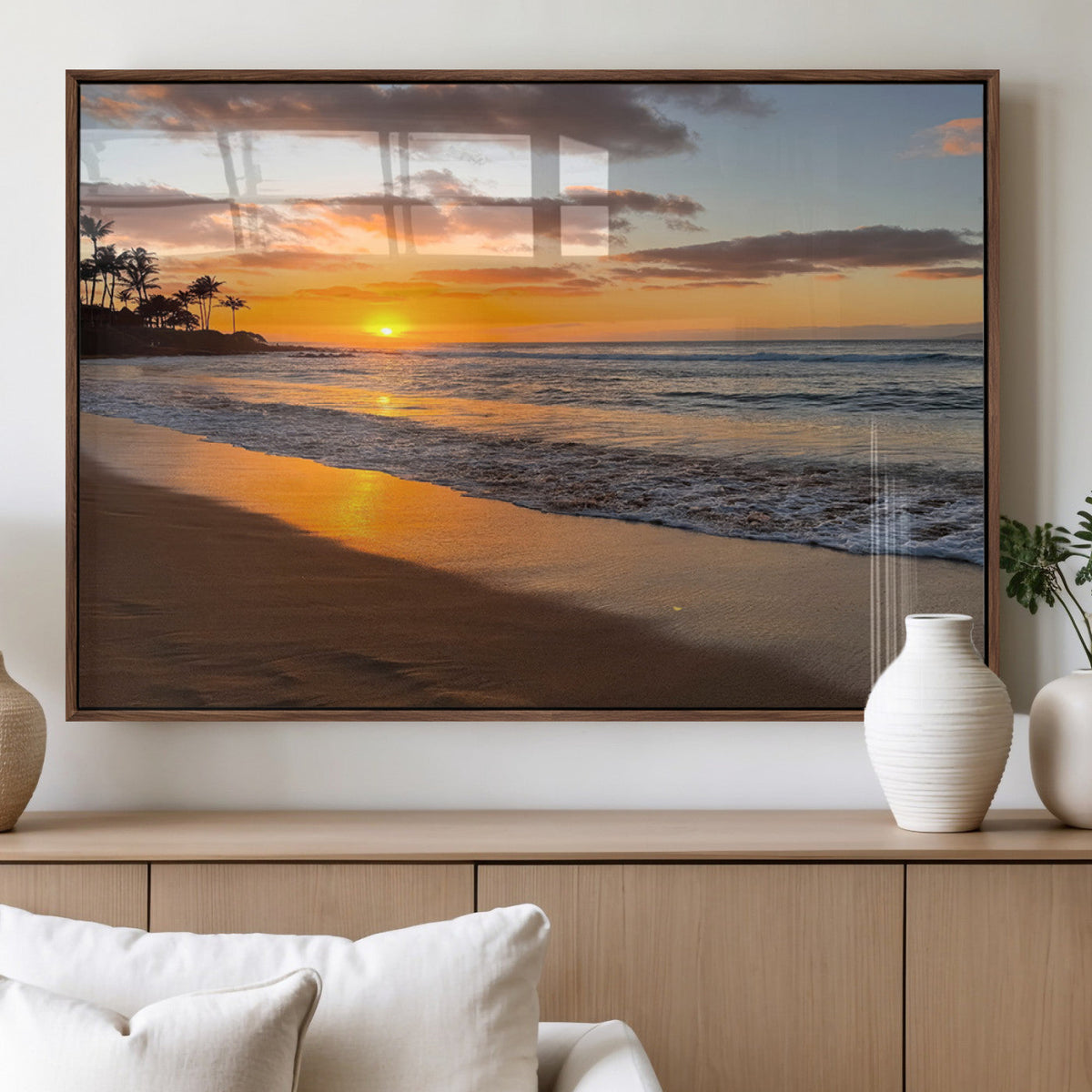 Tropical Beach Wall Art – Framed Sunset Ocean Canvas