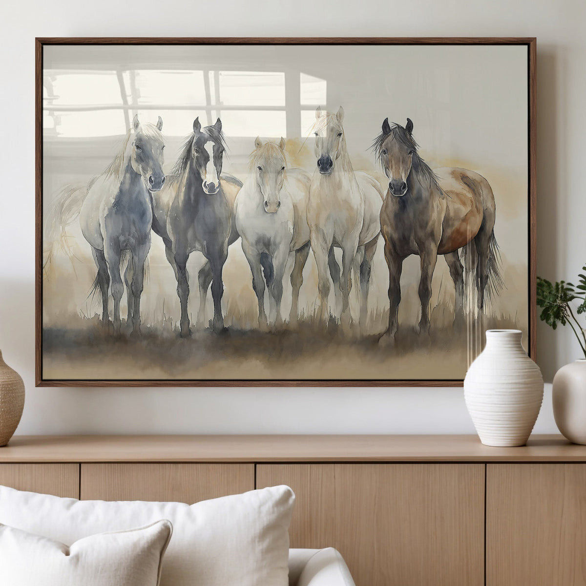 Wild Horses Wall Art Canvas Print, Framed Running Horses Art
