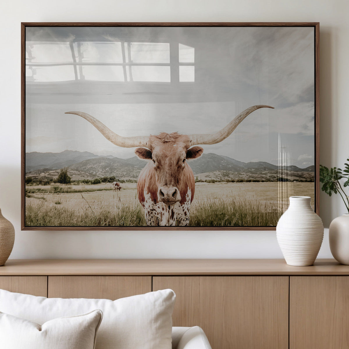 Texas Longhorn Wall Art Canvas Print – Framed Western Cow