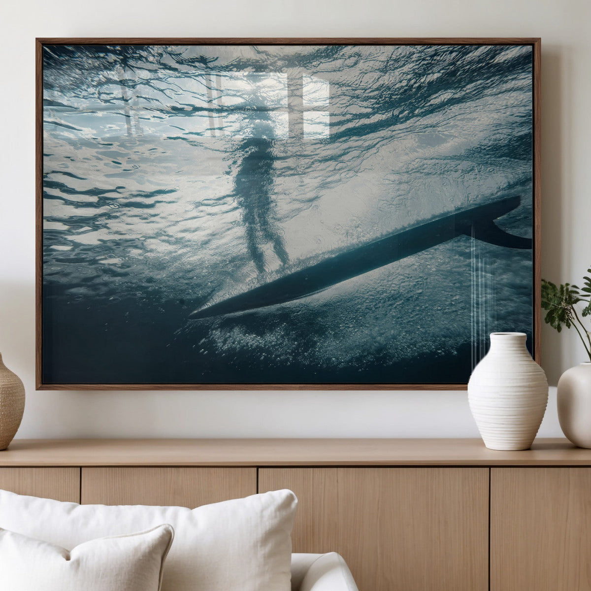 Underwater Surf Wall Art – Framed Ocean Wave Canvas Artwork,