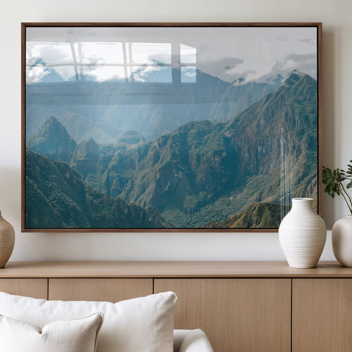 Misty Mountain Wall Art Canvas Print – Framed Cloudy Andean