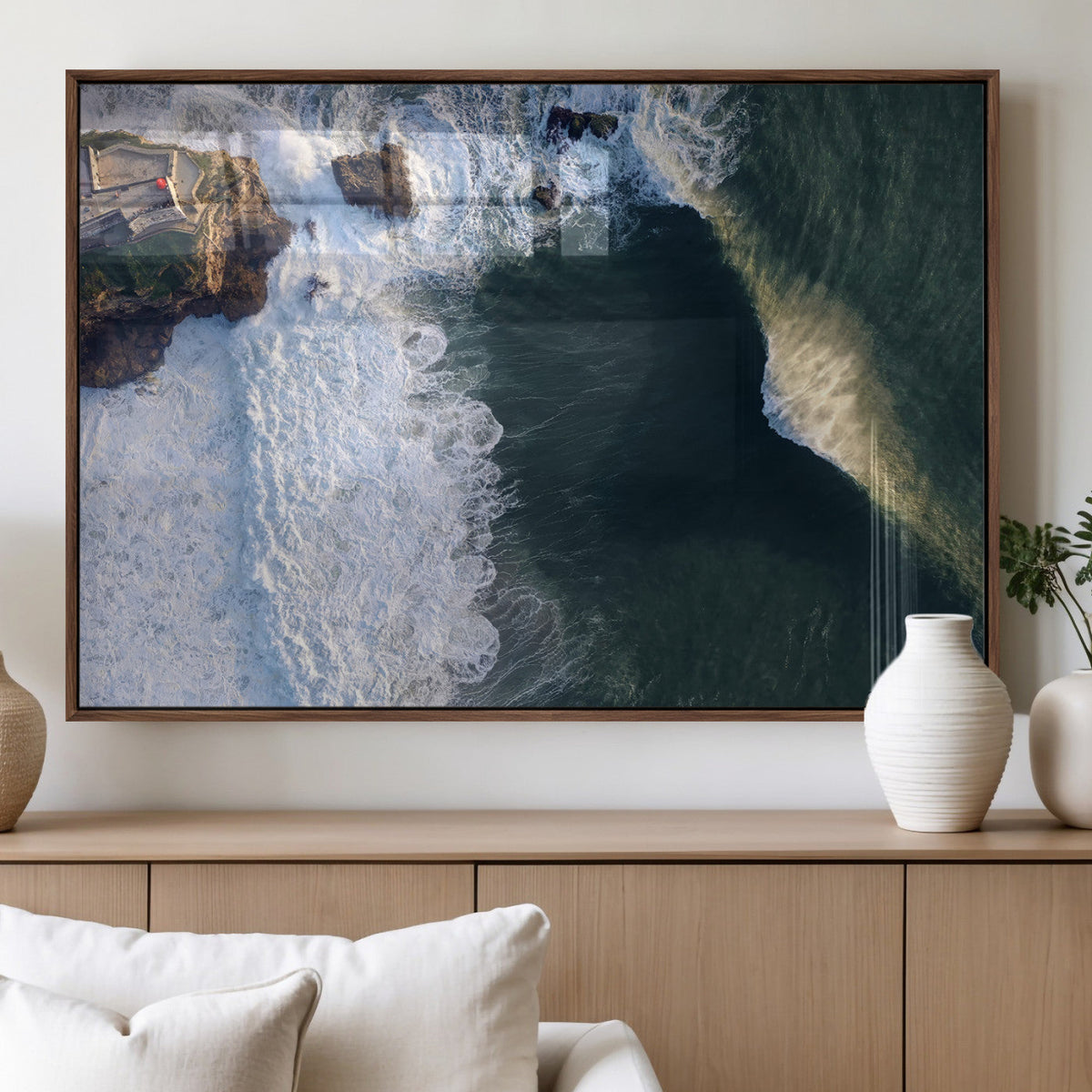 Nazare Coast Wall Art Canvas Print – Framed Aerial Ocean Art