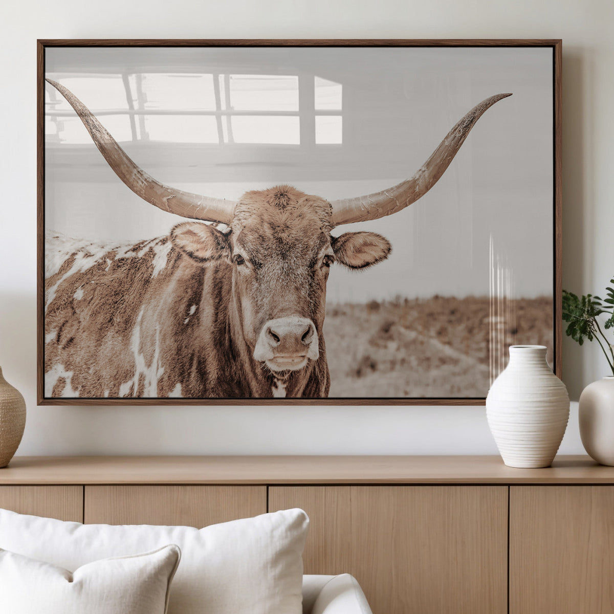 Longhorn Cow Wall Art Canvas Print – Framed Texas Ranch