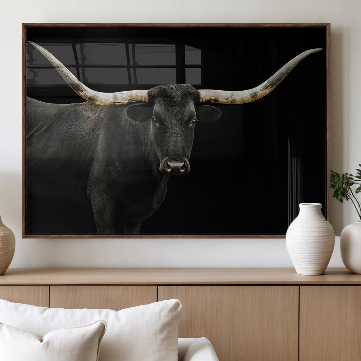 Longhorn Cattle Wall Art Canvas Print – Framed Texas Ranch