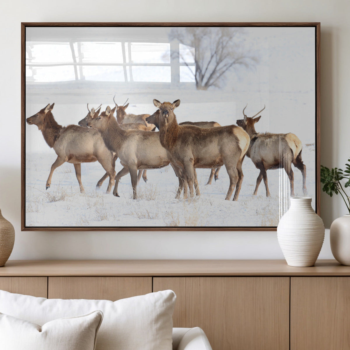 Winter Elk Scene Wall Art Canvas Print – Framed Wildlife