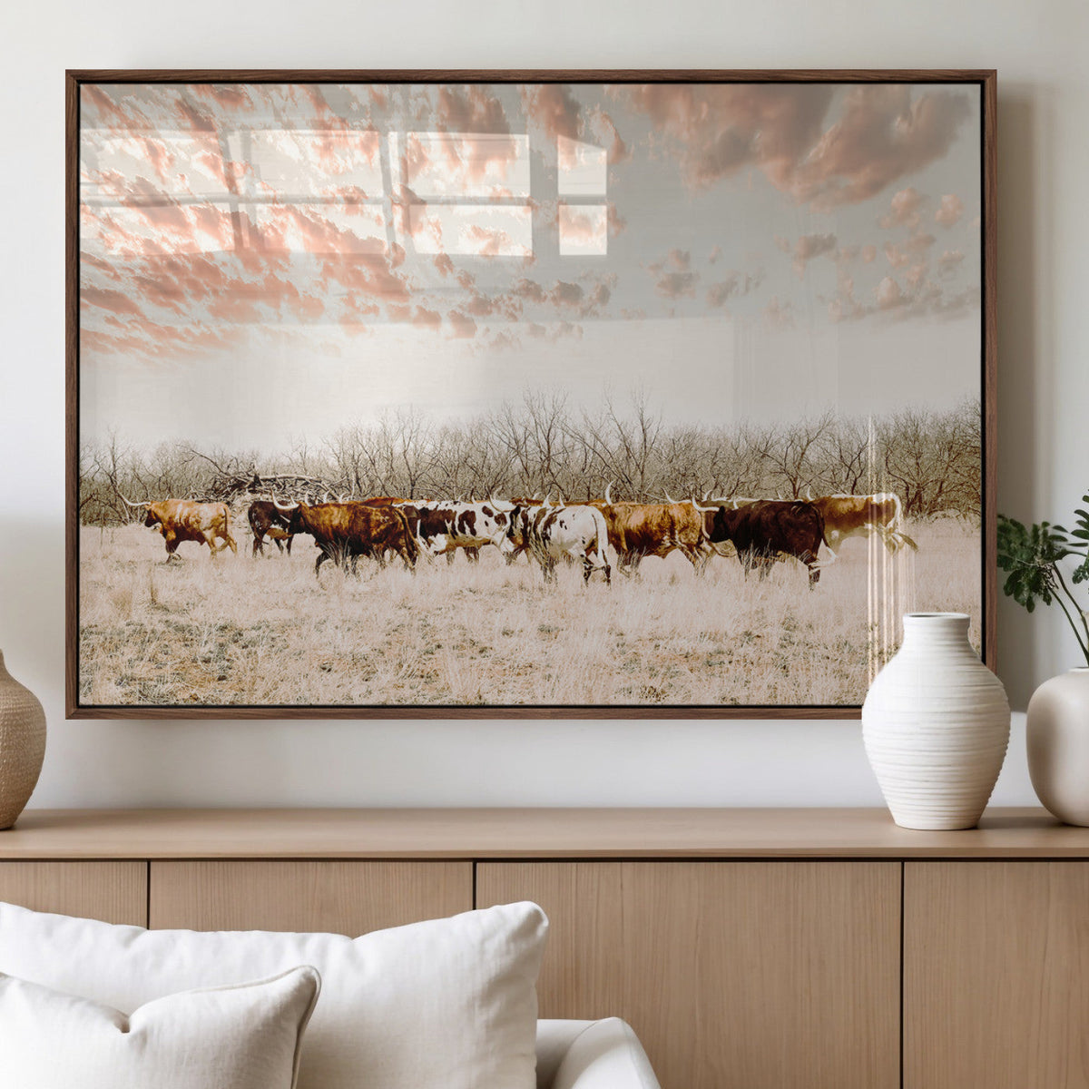 Cow Herd Wall Art Canvas Print – Framed Farmhouse Cattle