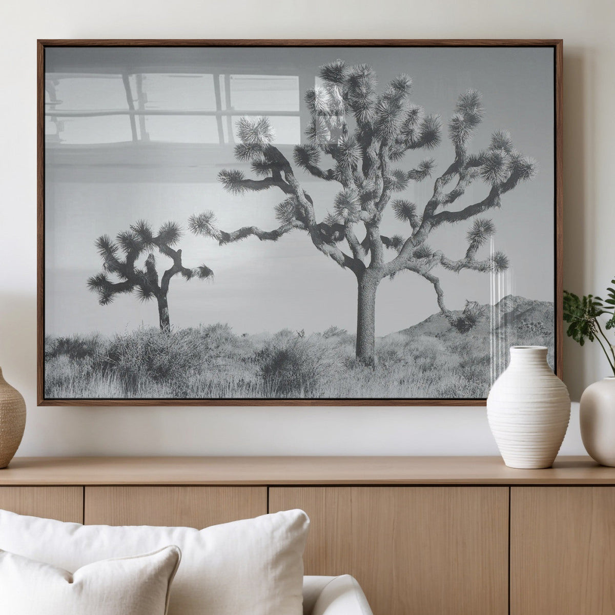 Joshua Tree Wall Art Canvas Print – Black and White Desert
