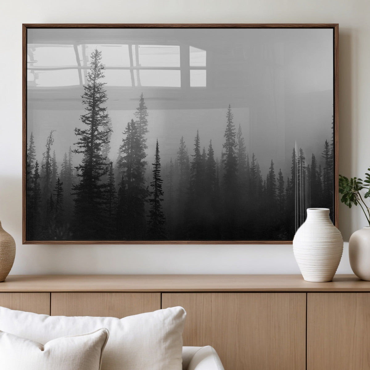 Misty Pines Wall Art Canvas Print – Framed Woodland
