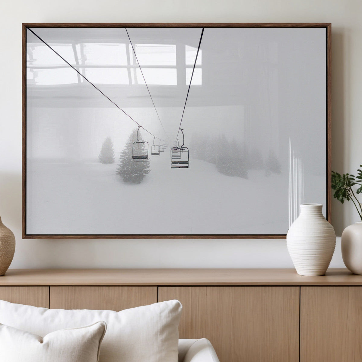 Ski Lift Wall Art Canvas Print – Snowy Alpine Landscape