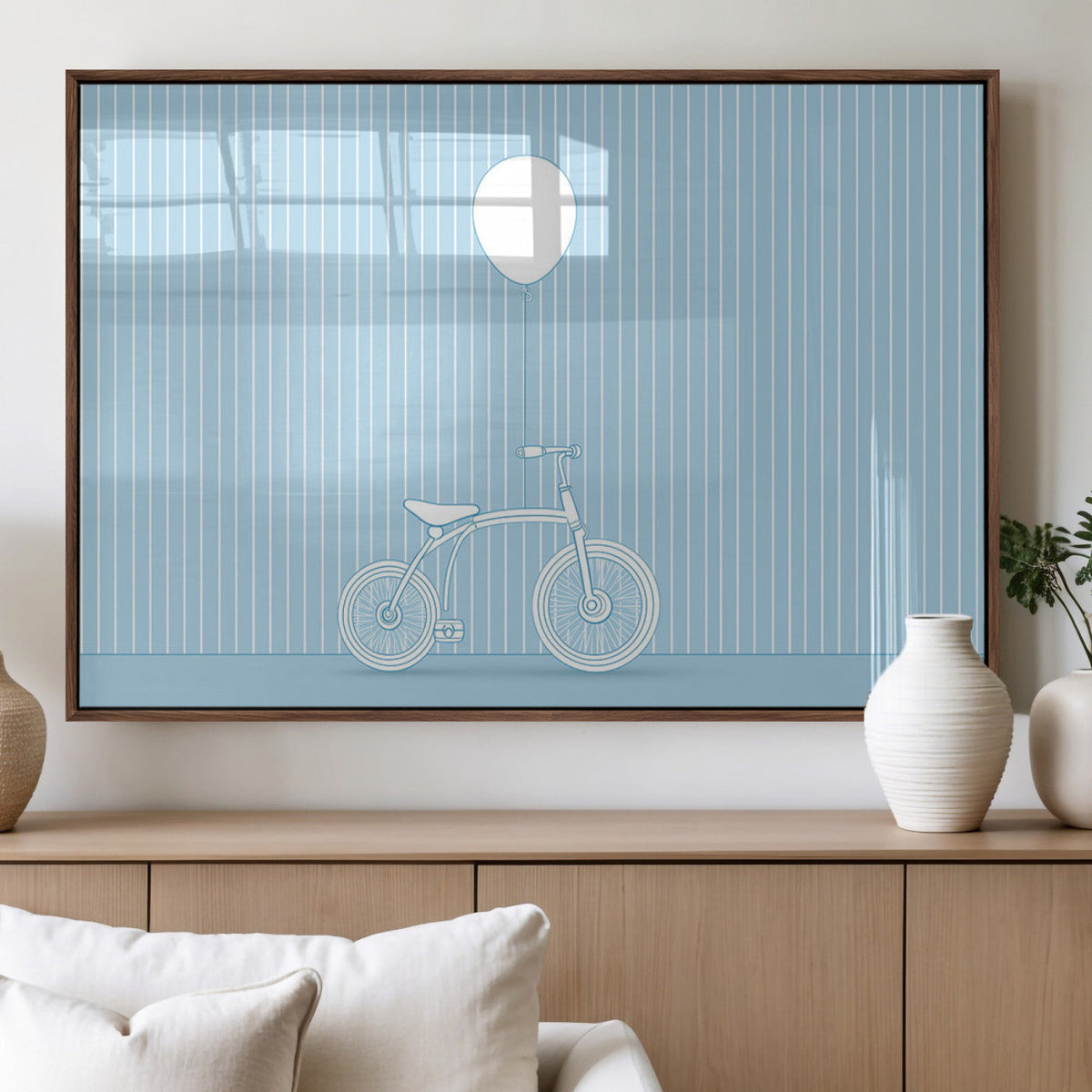 Minimalist Bicycle Balloon Canvas Wall Art – Playful Blue