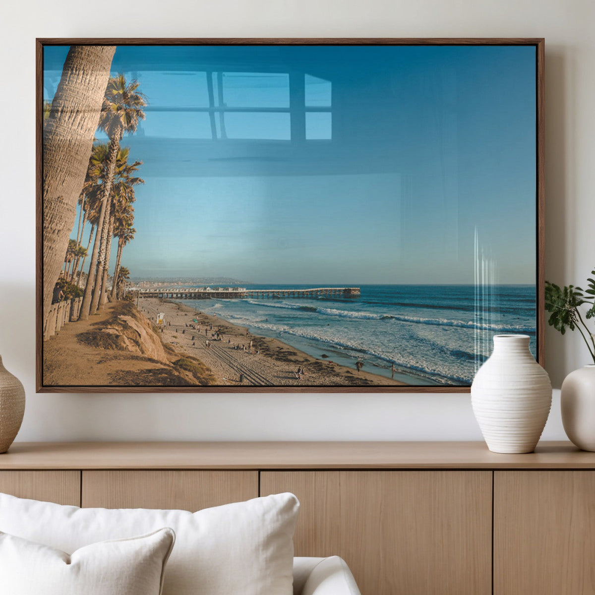 Scenic Beach Wall Art Canvas Print – Tall Palm Trees, Sandy