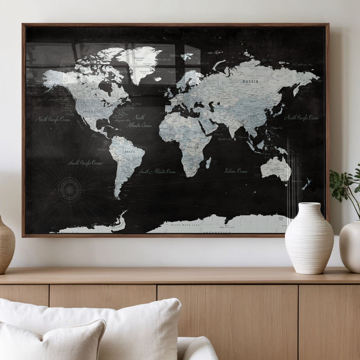 World Map Canvas Print – Framed Push Pin Wall Art, Color
