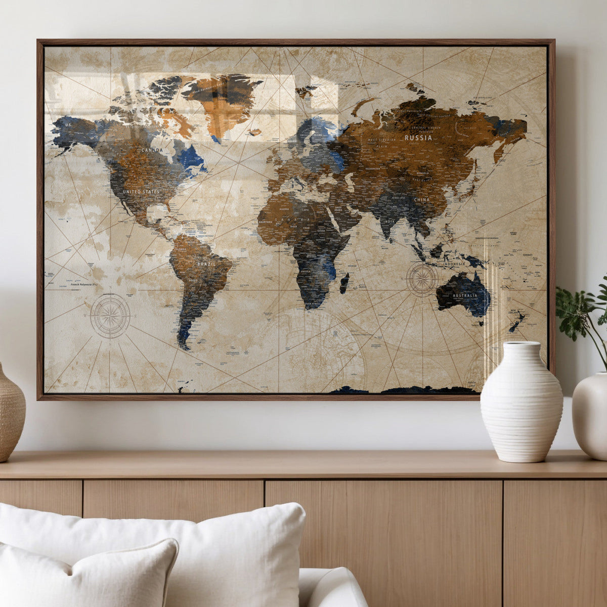 World Map Canvas Print – Framed Travel Map Wall Art for