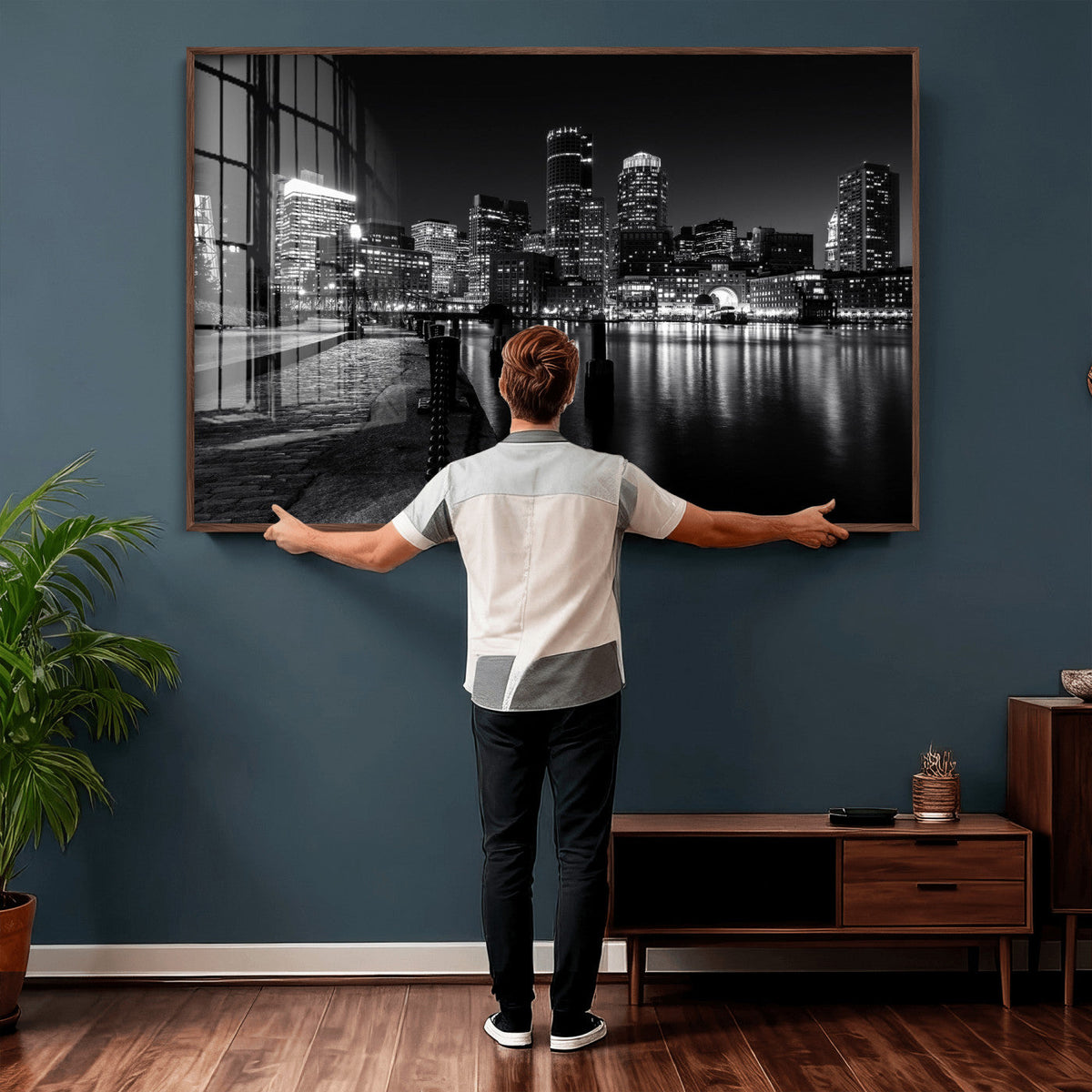 Boston Wall Art Canvas Print, Boston City Downtown Night